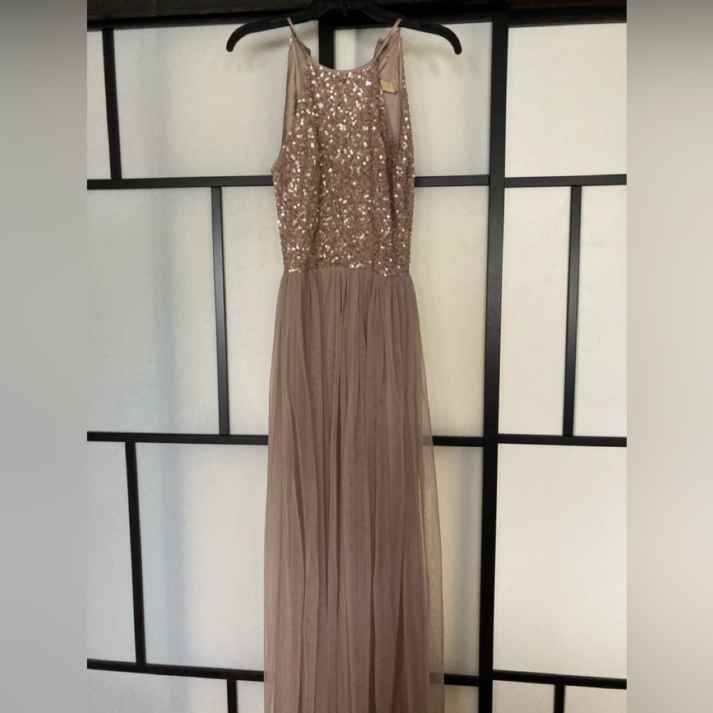 Maya Sequin Embellished gown in champagne Cream color